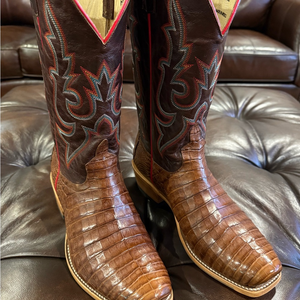 Caiman 10.5EE Horse Power Exotic Brown Cowboy Boots EC